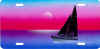 airbrushed sailboat at sunset license plate, car tag, license tag