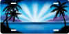 blue sunrise through palm trees license plate, airbrush